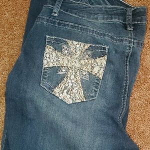 Earl jeans bling cross on back pocket